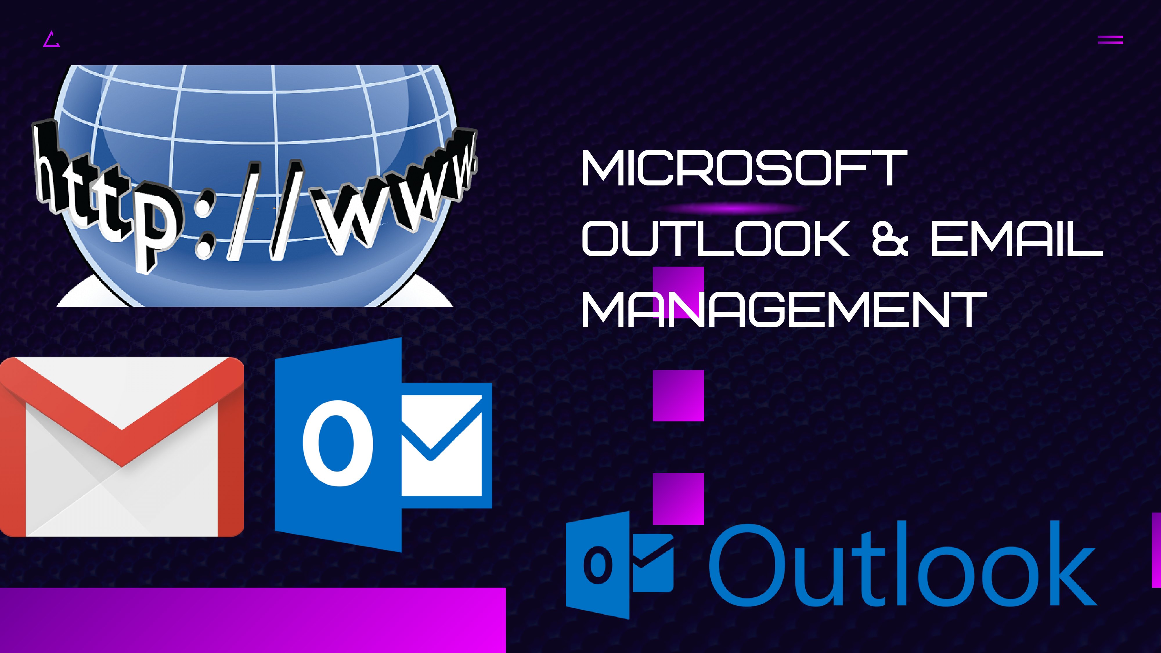 Infographic showing a slideshow screen, presentation slides, and MS PowerPoint logo with neon orange highlights on a dark background